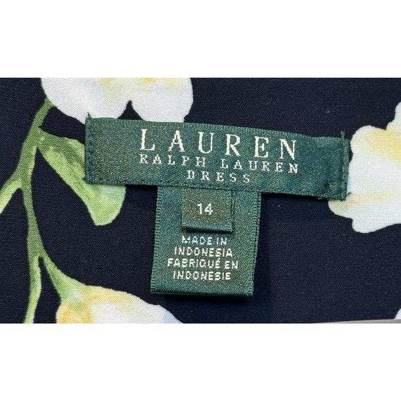 Lauren Ralph Lauren Women’s Navy Yellow Floral Pullover Stretchy Dress Size 14 - Picture 4 of 11